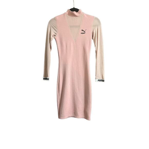 PUMA Exclusive To ASOS Bodycon Dress With Mesh Insert Tape Logo Stretch Bandage - Picture 1 of 15